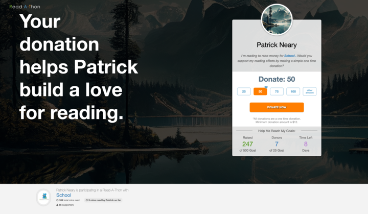 An example of a Read-A-Thon school fundraising page.